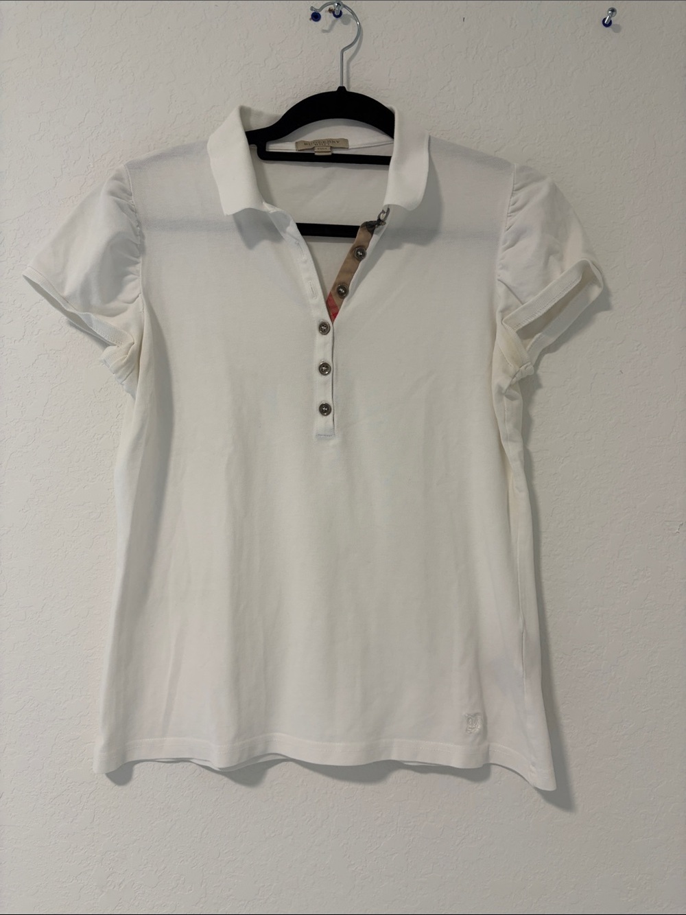 Burberry White Polo Short Sleeve Top with Signature Trim